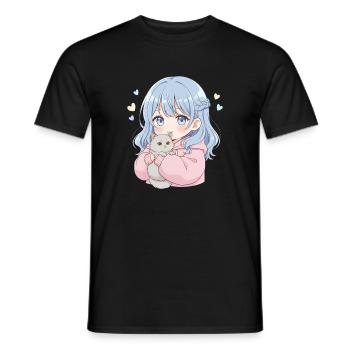 Anime Mädchen Katze Japan Kawaii Katzenliebhaber - Männer T-Shirt - Schwarz - Vorne - AI Model Male 178 light (178cm)