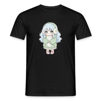 Anime Mädchen Katze Japan Kawaii Katzenliebhaber - Männer T-Shirt - Schwarz - Vorne - AI Model Male 178 light (178cm)