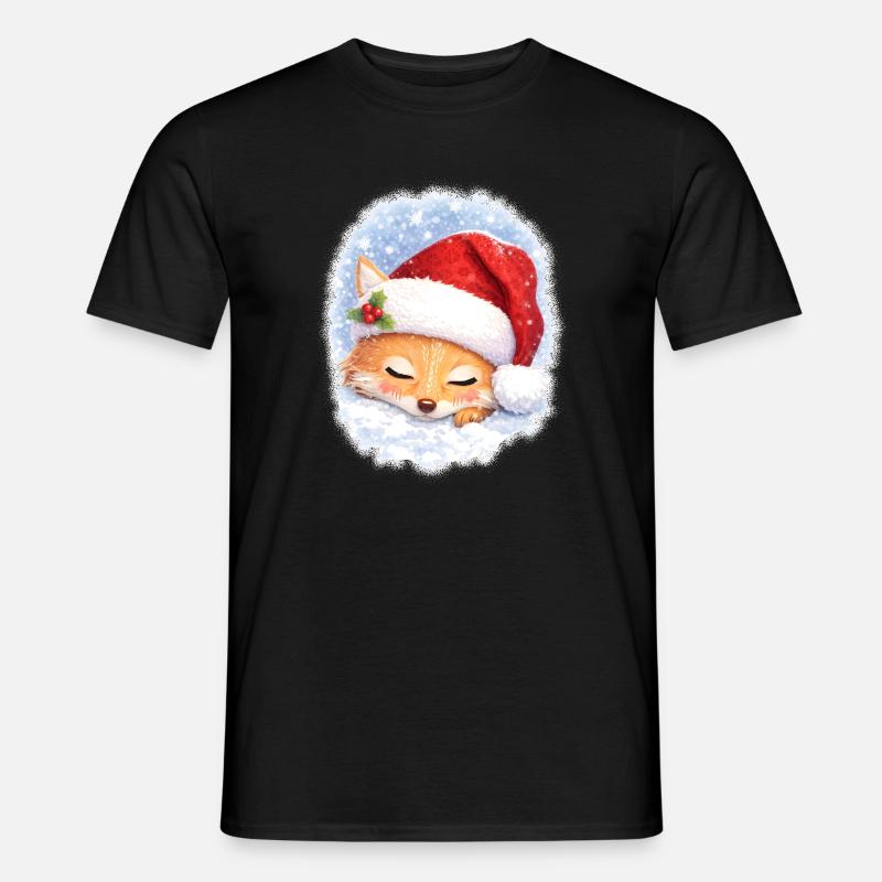 Sleeping fox with Christmas hat - Men’s T-shirt - black
