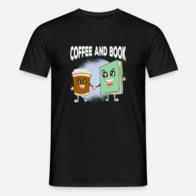 Kaffee trifft Buchfreundschaft - Männer T-Shirt - Schwarz
