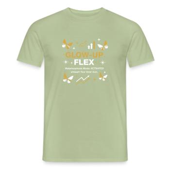 Mode Métamorphose Glow-Up Flex Développement Personnel - T-shirt homme - vert sauge - Devant - AI Model Male 178 light (178cm)