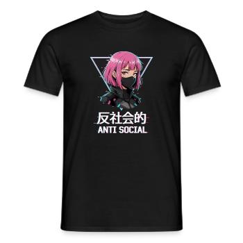 Antisocial Japanese Vaporwave Anime Girl - Men's T-Shirt - black - Front - AI Model Male 178 light (178cm)