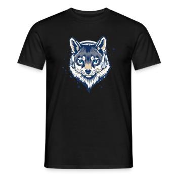 cool fox with headphones - Men's T-Shirt - black - Front - AI Model Male 178 light (178cm)