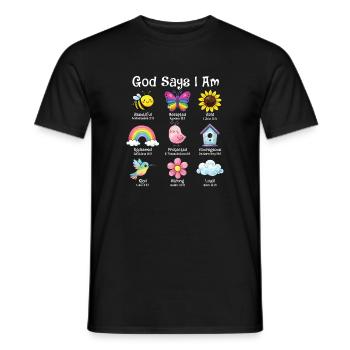 God Says I Am Christian Affirmation Faith Power - Men's T-Shirt - black - Front - AI Model Male 178 light (178cm)