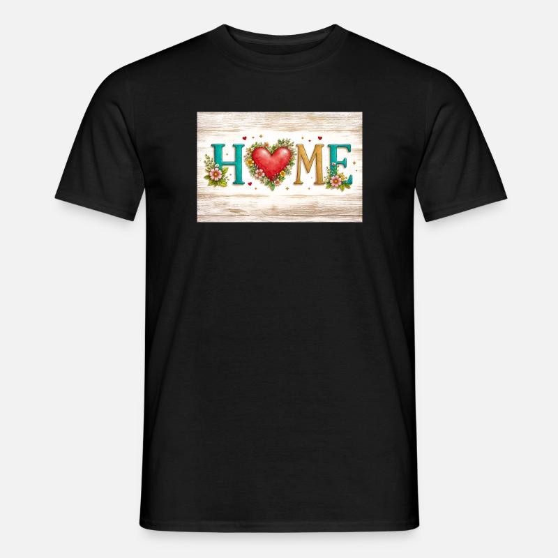 Herzblumen HEIM-Briefe - Männer T-Shirt - Schwarz