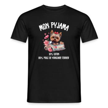 Pyjama Chien Yorkshire Drôle - T-shirt homme - noir - Devant - AI Model Male 178 light (178cm)
