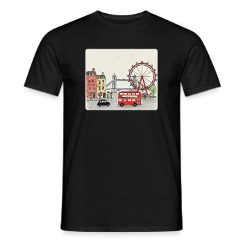 London City Scene Big Ben Cartoon Art - Men's T-Shirt - black - Front - AI Model Male 178 light (178cm)