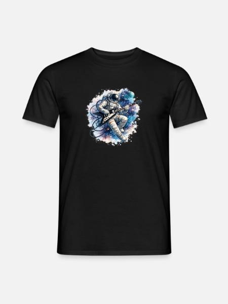 Astronaut Gitarre im Weltraum Aquarell - Männer T-Shirt - Schwarz