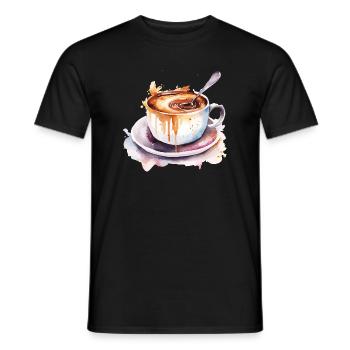 Éclaboussure de tasse aquarelle au café - T-shirt homme - noir - Devant - AI Model Male 178 light (178cm)