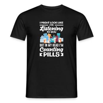 On dirait que j’écoute, les pilules comptent - T-shirt homme - noir - Devant - AI Model Male 178 light (178cm)