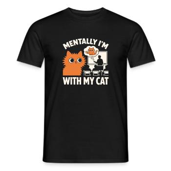 Mentalement, je suis avec mon chat drôle d’humeur de professeur - T-shirt homme - noir - Devant - AI Model Male 178 light (178cm)