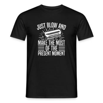Harmonica Musican Just Blow & Present Moment - Men's T-Shirt - black - Front - AI Model Male 178 light (178cm)
