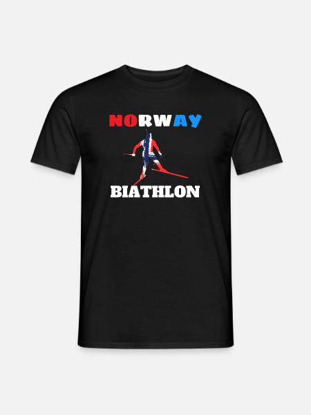 Biathleten-Silhouette mit norwegischer Flagge - Männer T-Shirt - Schwarz