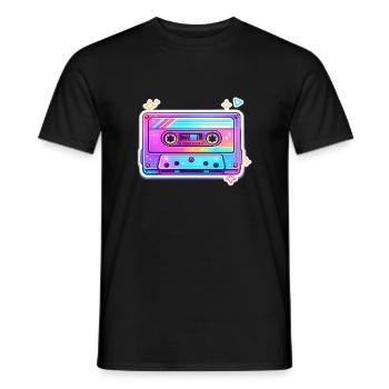 Autocollant cassette arc-en-ciel néon - T-shirt homme - noir - Devant - AI Model Male 178 light (178cm)
