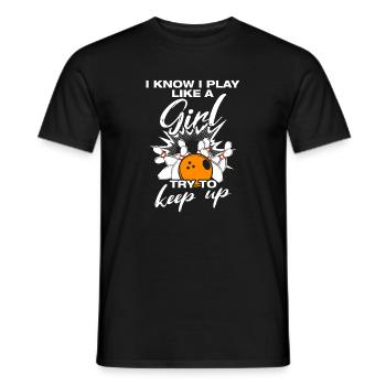Play like a girl Bowling Bowling Player Bowler - Men's T-Shirt - black - Front - AI Model Male 178 light (178cm)