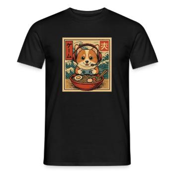 Ramen Corgi Gaming Anime Japanese Noodle Bowl - Men's T-Shirt - black - Front - AI Model Male 178 light (178cm)