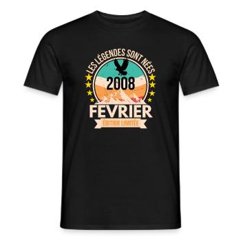 Legends Are Born in February 2008, Birthday 18 - T-shirt homme - noir - Devant - AI Model Male 178 light (178cm)