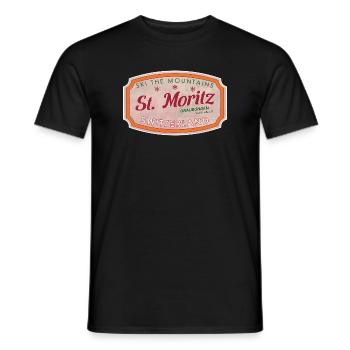 St Moritz Mountain Ski Label - Men's T-Shirt - black - Front - AI Model Male 178 light (178cm)