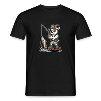 Funny fishing goat with big catch - Men's T-Shirt - black - Front - AI Model Male 178 light (178cm)