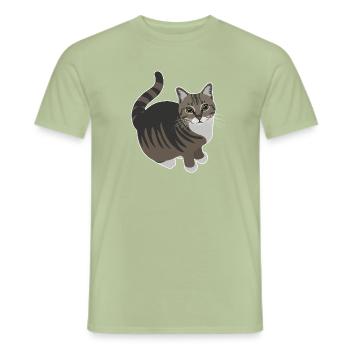 Chat tigré aux pattes blanches - T-shirt homme - vert sauge - Devant - AI Model Male 178 light (178cm)