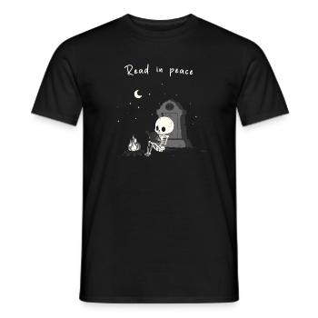Lire en paix – Squelette près du feu - T-shirt homme - noir - Devant - AI Model Male 178 light (178cm)