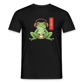 Japanese Gamer Frog Art Men Women Boys Funny - Men's T-Shirt - black - Front - AI Model Male 178 light (178cm)
