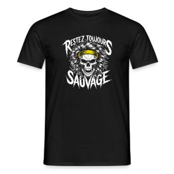 Restez Sauvage Toujours Skull - Männer T-Shirt - Schwarz - Vorne - AI Model Male 178 light (178cm)