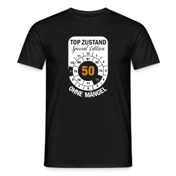 Top Zustand Spezial Edition  50 Jahre 1976 Sept. - Männer T-Shirt - Schwarz - Vorne - AI Model Male 178 light (178cm)
