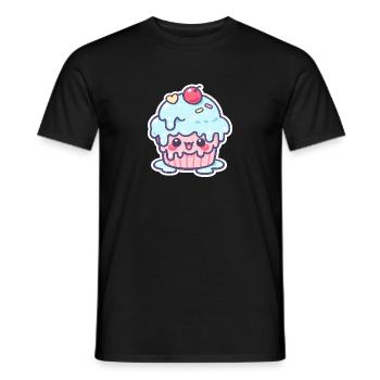Kawaii Cupcake mit blauem Zuckerguss - Männer T-Shirt - Schwarz - Vorne - AI Model Male 178 light (178cm)