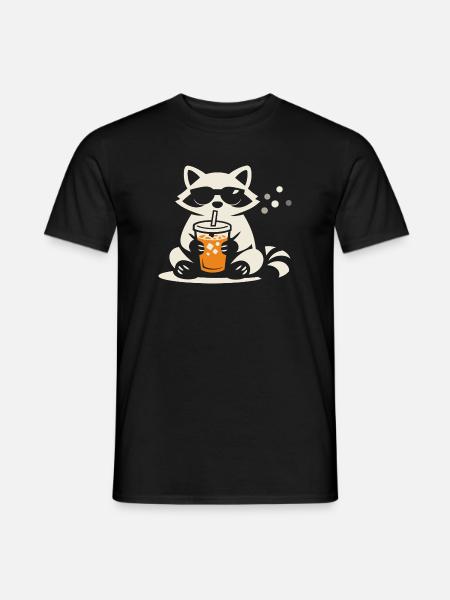 Waschbär Eiskaffee Lustig Geschenk Sommer - Männer T-Shirt - Schwarz