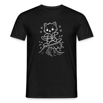 Kawaii Katze Surfen - Männer T-Shirt - Schwarz - Vorne - AI Model Male 178 light (178cm)