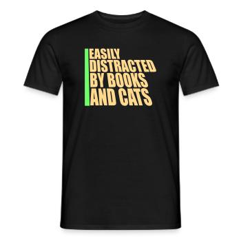 Facilement distrait par les livres et le livre des chats - T-shirt homme - noir - Devant - AI Model Male 178 light (178cm)