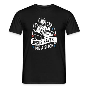 Jesus Saves Me A Slice Funny - Men's T-Shirt - black - Front - AI Model Male 178 light (178cm)