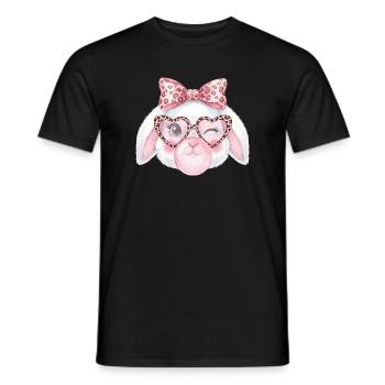 Leopard Glasses Easter Bunny with Pink Bow - Men's T-Shirt - black - Front - AI Model Male 178 light (178cm)