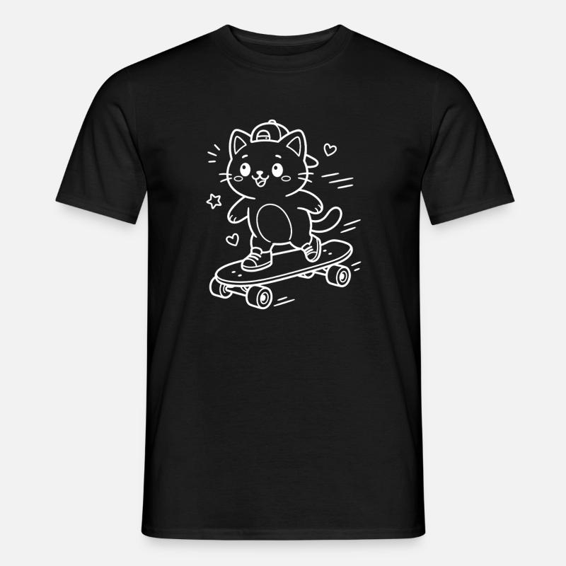Skateboarding Kawaii Katze - Männer T-Shirt - Schwarz