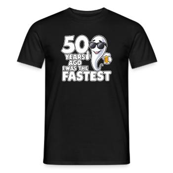 Vor 50 Jahren: Der schnellste lustige Geburtstag - Männer T-Shirt - Schwarz - Vorne - AI Model Male 178 light (178cm)