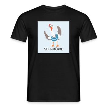 SEH-MÖWE – Funny Seagull - Men's T-Shirt - black - Front - AI Model Male 178 light (178cm)
