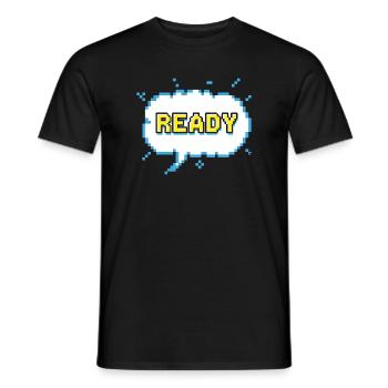 READY lettering in pixel comic look - Men's T-Shirt - black - Front - AI Model Male 178 light (178cm)