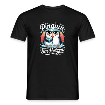 Penguin in the heart sweet penguin love for penguin - Men's T-Shirt - black - Front - AI Model Male 178 light (178cm)