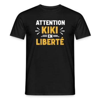 Citation Homme Kiki Drole Prénom Humour Attention  - T-shirt homme - noir - Devant - AI Model Male 178 light (178cm)
