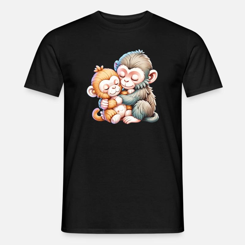 Umarmendes Affen-Duo - Männer T-Shirt - Schwarz