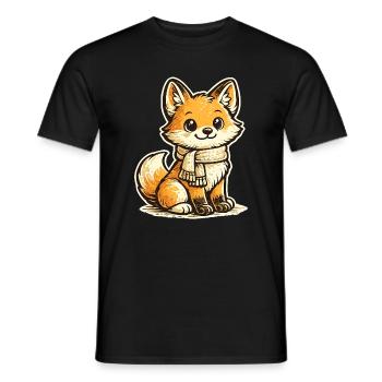 Dessin animé Renard Câlin avec Écharpe - T-shirt homme - noir - Devant - AI Model Male 178 light (178cm)
