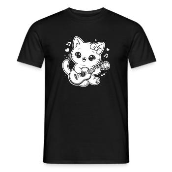 Kawaii cat playing ukulele - Men's T-Shirt - black - Front - AI Model Male 178 light (178cm)