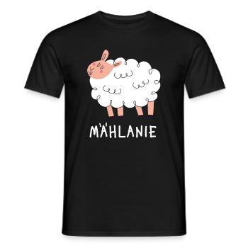 Mählanie – Lustiges Schaf Wortspiel - Männer T-Shirt - Schwarz - Vorne - AI Model Male 178 light (178cm)