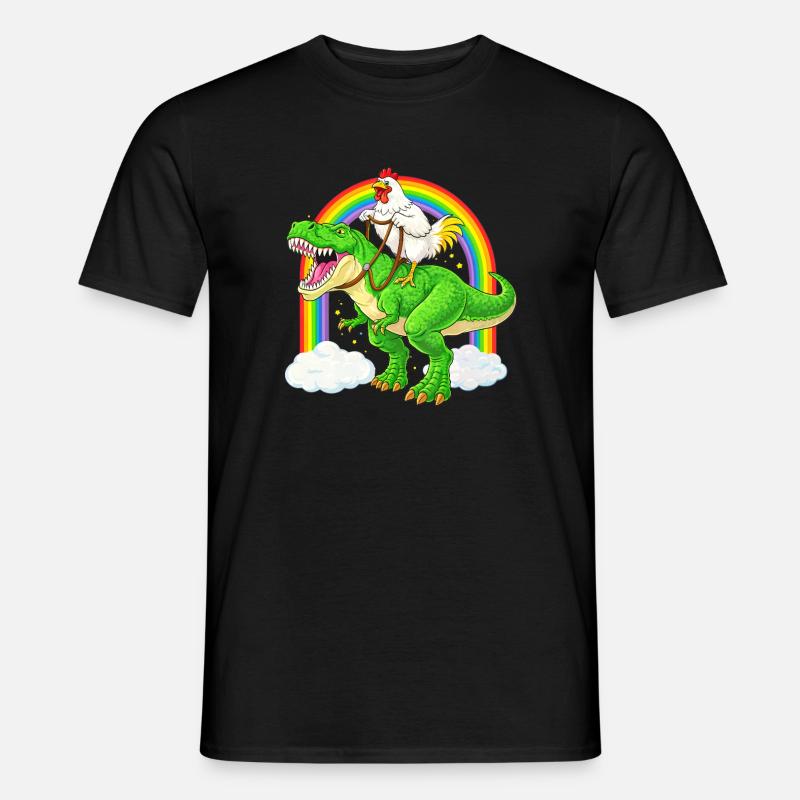 Huhn Reitender T-Rex Dinosaurier Regenbogen - Männer T-Shirt - Schwarz