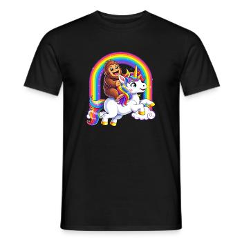 Bigfoot chevauchant licorne amoureuse de licorne Rainbow Sasquatch - T-shirt homme - noir - Devant - AI Model Male 178 light (178cm)