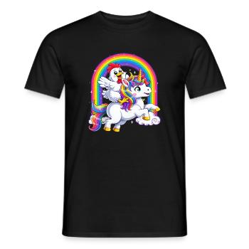 Chevauchant une licorne de poulet, amoureux de la licorne, arc-en-ciel drôle. - T-shirt homme - noir - Devant - AI Model Male 178 light (178cm)
