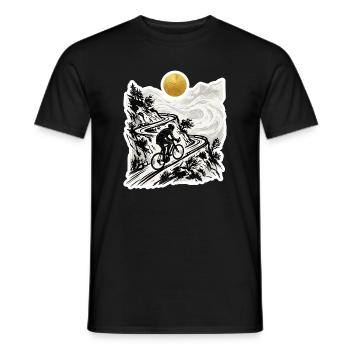 Radfahrer Bergpass Holzschnitt Goldsonne - Männer T-Shirt - Schwarz - Vorne - AI Model Male 178 light (178cm)