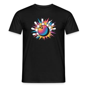 Frappe de boule de bowling avec explosion colorée et quilles - T-shirt homme - noir - Devant - AI Model Male 178 light (178cm)