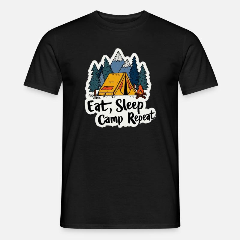 Camping Spruch Eat Sleep Camp Repeat Camper Outdoo - Männer T-Shirt - Schwarz